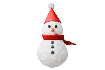 3d snowman with red hat icon. christmas holiday concept. Minimal cartoon snowman xmas mascot for holiday promo banner. isolated on white background. 3d render.