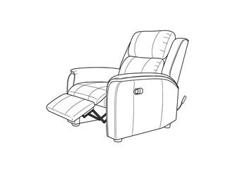 Obraz premium Black and white line drawing of a reclining armchair with extended footrest