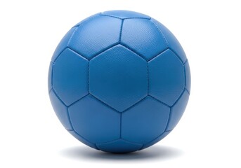Fototapeta premium Solid blue paneled spherical game object rests on a white surface