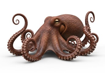 Obraz premium Detailed rendering of a brown marine cephalopod creature centered against a stark white background