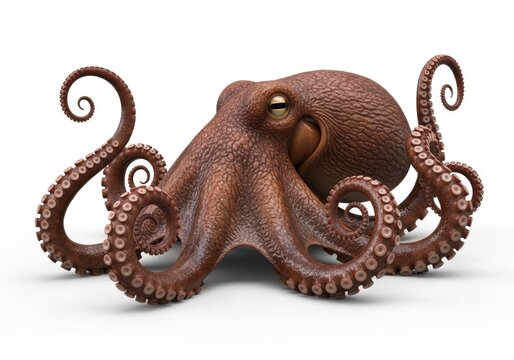 Detailed rendering of a brown marine cephalopod creature centered against a stark white background