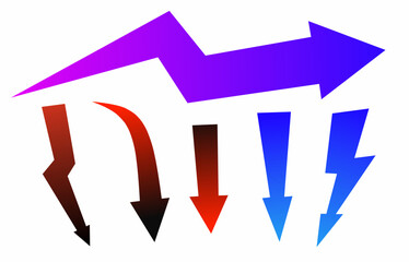 Dynamic abstract arrows in multiple colors and directions, ideal for motion graphics, guidance symbols, infographics, and modern visual accents