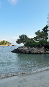 Cala Ferrera beach without people in the evening. Cala D'or resort on Mallorca in Spain.