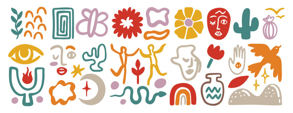 matisse organic contemporary art elements set, bohemian artistic abstract hand drawn minimal boho style