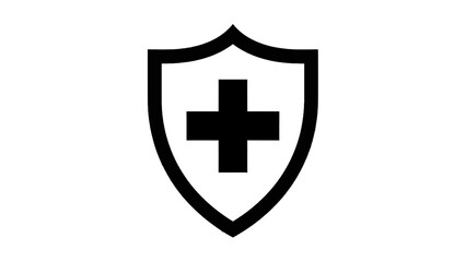 Obraz premium Vector illustration&nbsp;of shield icon with a plus sign in center, symbolizing health, medical protection, safety, isolated on white on transparent background