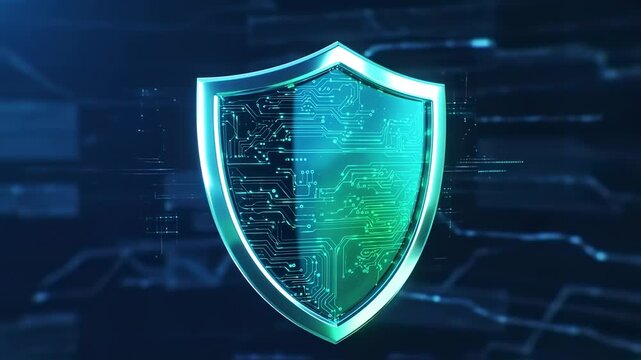 Advanced Digital Security Shield Technology with Circuit Board Design Animation