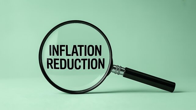 A magnifying glass over the words inflation reduction, highlighting the focus on economic policy, financial stability, and efforts to control rising prices and reduce inflation