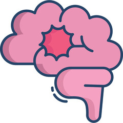 Pink Human Brain Illustration With Red Jagged Burst Effect On Transparent Background Representing Neural Activity Or Pain