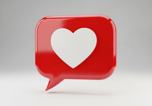 Glossy notification bubble icon featuring a central white heart shape against a vivid red background