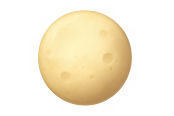 Cartoon drawing of a full moon showing craters, rendered in a creamy yellow color, isolated on transparent background