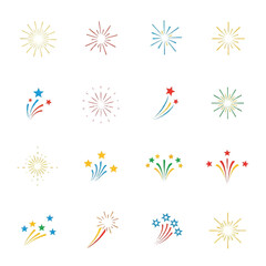 Fototapeta premium Festive Fireworks Collection: Colorful Celebration Icons on White.