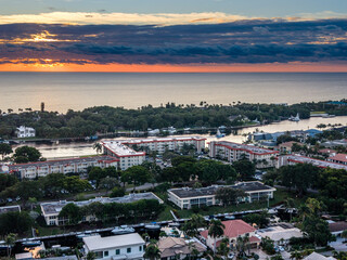 Aerial Drone of Florida, light house pointe, west palm beach, sunrise, beach, lake boca