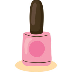 Pink Nail Polish Bottle with Dark Brown Cap on White Background with Yellow Circle Base Vector Illustration