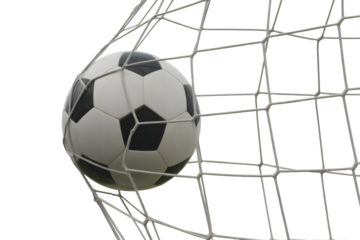 Soccer ball perfectly scoring a goal in net, capturing the winning moment of victory and celebration