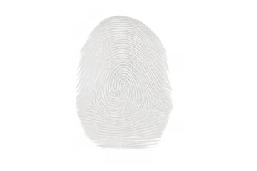 White fingerprint impression displaying unique biometric identity for security, access, and personal identification systems