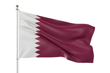 Majestic Qatar flag waving proudly against a clean white backdrop, symbolizing national pride and international relations