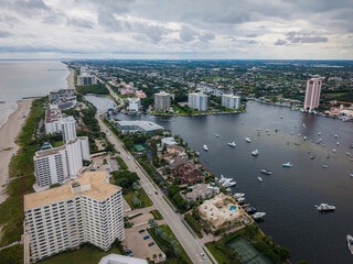 Aerial Drone of Florida, light house pointe, west palm beach, sunrise, beach, lake boca