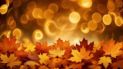 Vibrant autumn maple leaves with warm, glowing golden bokeh background. Perfect for seasonal designs, fall themes, and festive celebrations. - Powered by Adobe