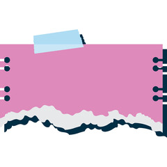 Pink Paper Note With Dark Blue Border And Light Blue Tape Attached On Top With A White Background And Torn Edges Detailed Visual Key