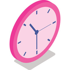 Pink Round Wall Clock Displaying 1010 Time Isolated On Transparent Background With Subtle Shadow In Isometric View