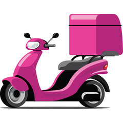 Pink Scooter With A Box For Delivery In A Transparent Background