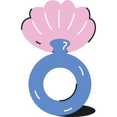 Pink Seashell Symbolizing Luxury Adornment on a Blue Circular Ring with a Dark Shadow and Transparent Background