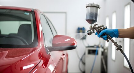 Obraz premium Car Refinishing Expert Applying Spray Paint for Flawless Automotive Repair Results