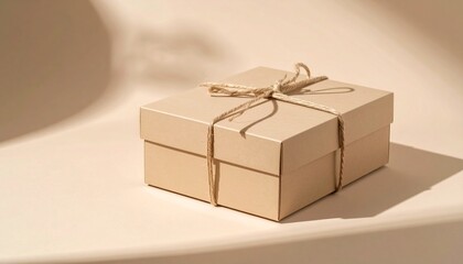 Neutral Gift Box Tied with Twine in Soft Light