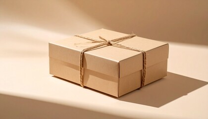 Minimalist Gift Box Tied with Jute Twine in Warm Beige Setting