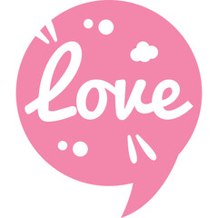 Pink Speech Bubble With The Word Love Written In White Script Font Inside With Abstract Shapes And Sparkles In A Transparent Background