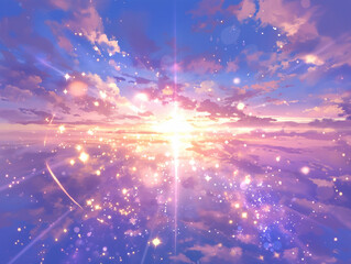 幻想的な青とピンクの空から登る初日の出