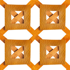 Isolated seamless 4k texture of light brown suede leather strap weave mesh with leather squre ornament.