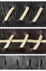 Seamless isolated photo of black and brown leather straps with braided rope weave pattern.