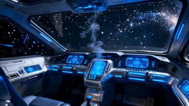 Interior de una nave espacial con humo