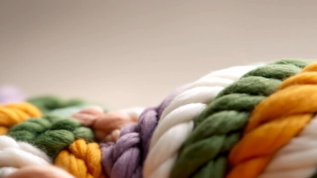 Colorful chunky yarn textile material craft background with soft fluffy texture and vibrant pastel hues