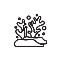 Simple line art illustration of underwater coral or seaweed with bubbles, depicting a marine ecosystem.