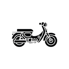 Fototapeta premium Black silhouette icon of a classic scooter or moped, side view, on a white background.
