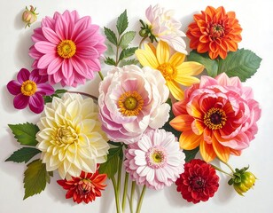 A Vibrant Floral Arrangement: A Burst of Colors and Textures in Full Bloom