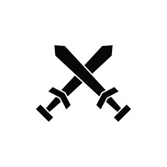 Obraz premium Black silhouette of two crossed swords on a white background, symbolizing conflict or medieval weaponry.