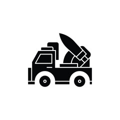 A black silhouette icon of a military truck carrying a large missile launcher, depicted on a white background.