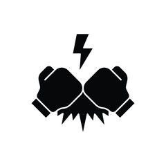 Two black fists clashing together with a lightning bolt and impact effect, symbolizing conflict and power.