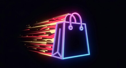 Neon Shopping Bags Fast Delivery Online Store E-commerce Retail Cyber Monday Sales Concept