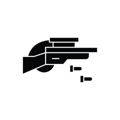 Black silhouette icon of a rifle or shotgun with a scope and two bullets.