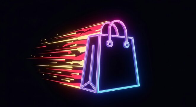 Neon Shopping Bags Fast Delivery Online Store E-commerce Retail Cyber Monday Sales Concept