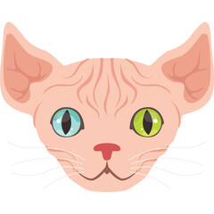 Pink Sphynx Cat Head With Striking Blue And Green Eyes And Pink Nose On Transparent Background Detailed Pixel Art