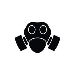 Black silhouette icon of a gas mask, representing protection against hazardous substances.
