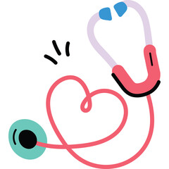 Pink Stethoscope Forming A Heart Shape With A Turquoise Earpiece And Blue Accents On A Clean White Background