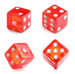 Set of red dices on white background