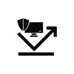 Digital security and data protection concept with shield, computer, and upward arrow indicating resilience.