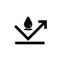 A black icon illustrating a liquid droplet bouncing off a surface, symbolizing water resistance or hydrophobic properties.